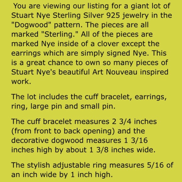 Vtg Stuart Nye 925 Lot Ring Cuff Ears Pins MCM - Picture 6 of 7